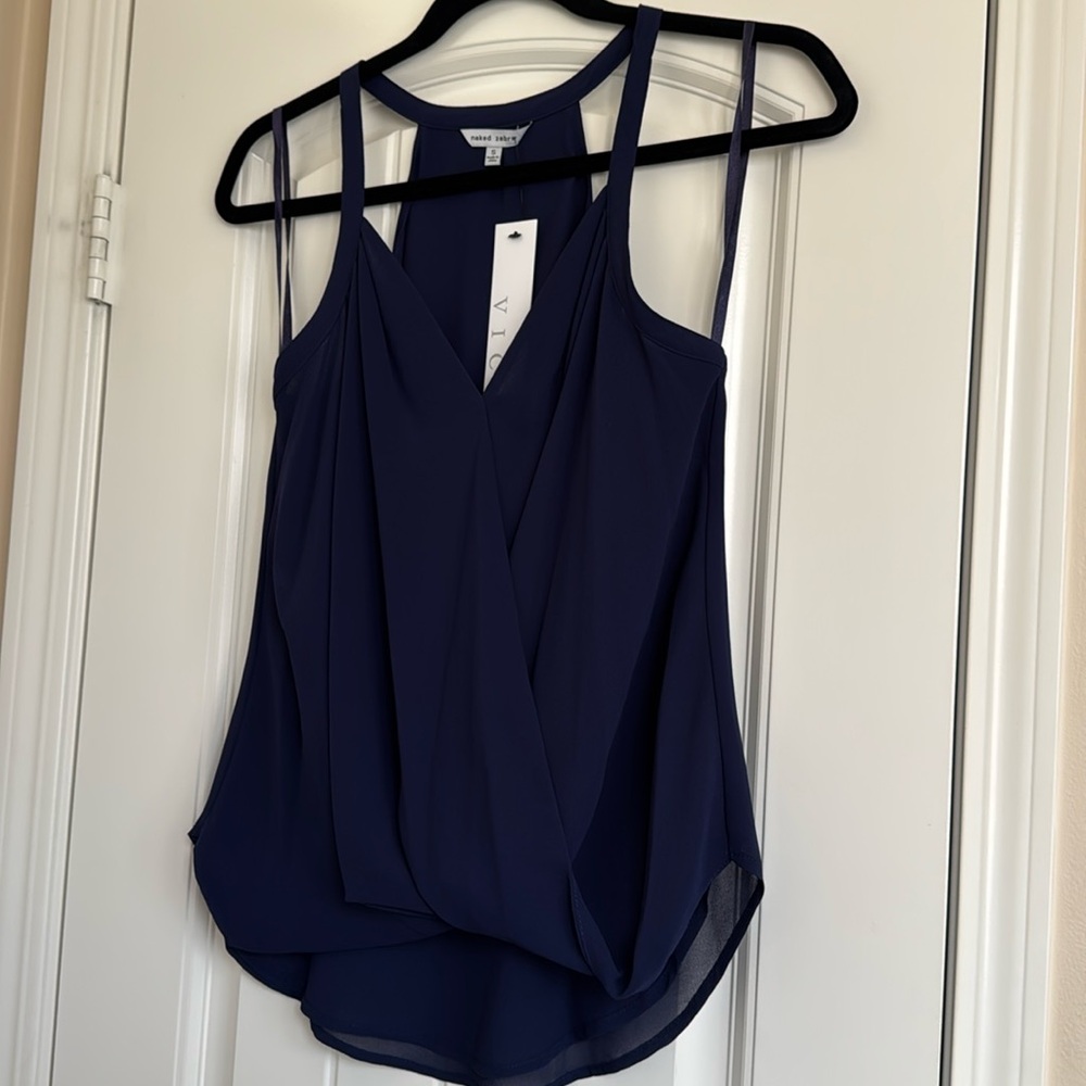 NWT Naked Zebra Elegant Navy Blue Top Size S - Picture 4 of 12